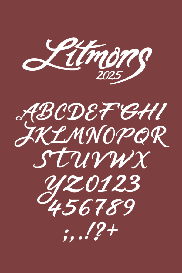 Aperçu de la typographie Litmons 2025 inspirée du tatouage Little Monsters, style manuscrit expressif bold italic