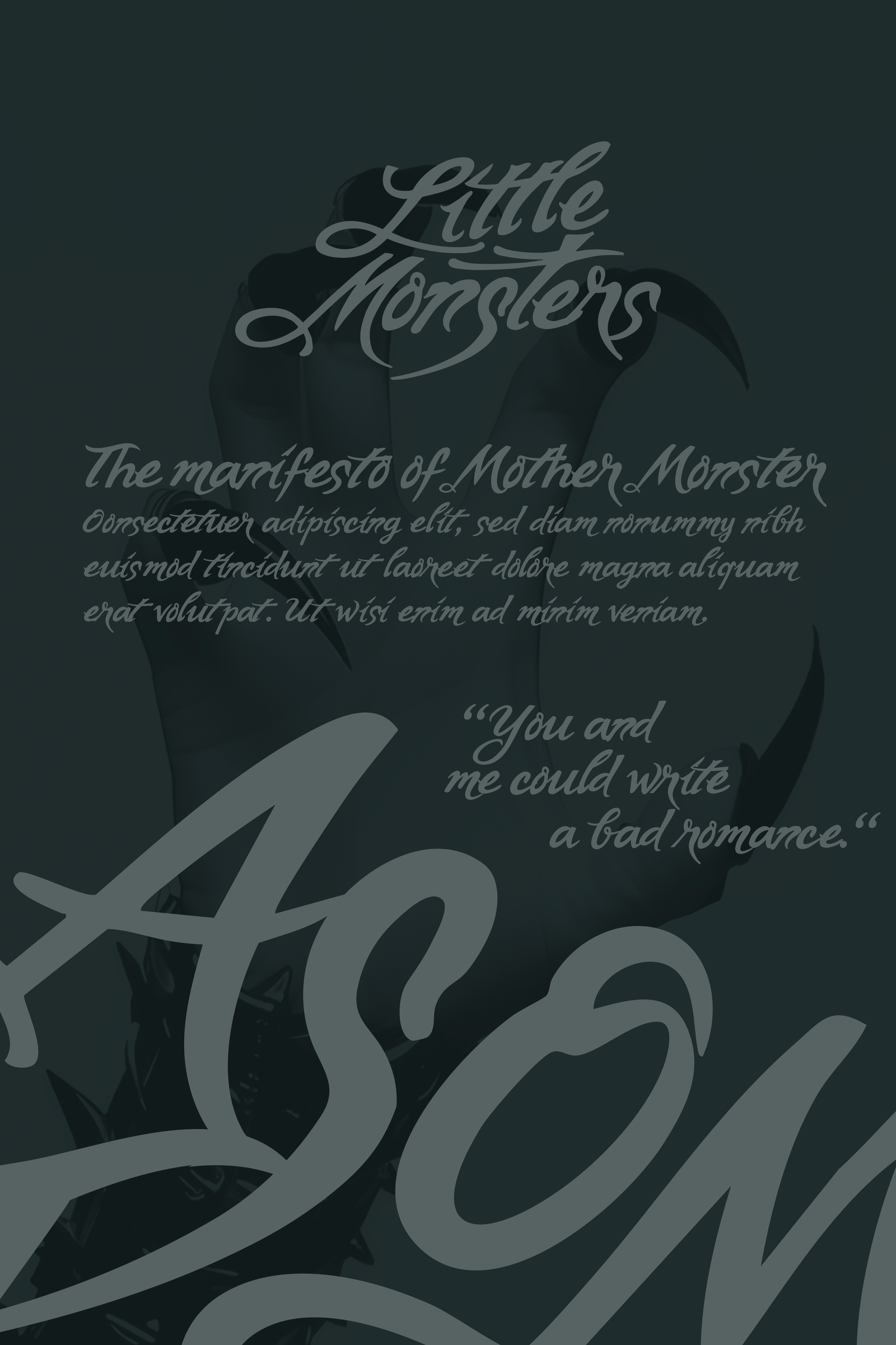 Aperçu de la typographie Litmons 2025 inspirée du tatouage Little Monsters, style manuscrit expressif bold italic
