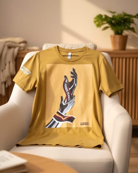 T-shirt jaune moutarde Mr Rubber France avec illustration latex par The Experimental Fantasy