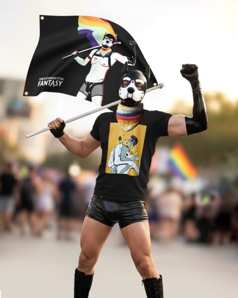 Pack 3 articles The Experimental Fantasy comprenant un drapeau Puppy Pride, un T-shirt Fetishes Lovers et un bandana Multifetishs Pride.